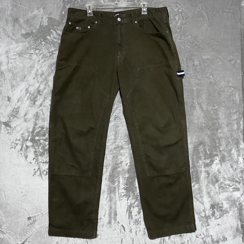 Tommy Hilfiger Jeans Mens Carpenter Utility Canvas Pants 36x32 Olive Green Retro